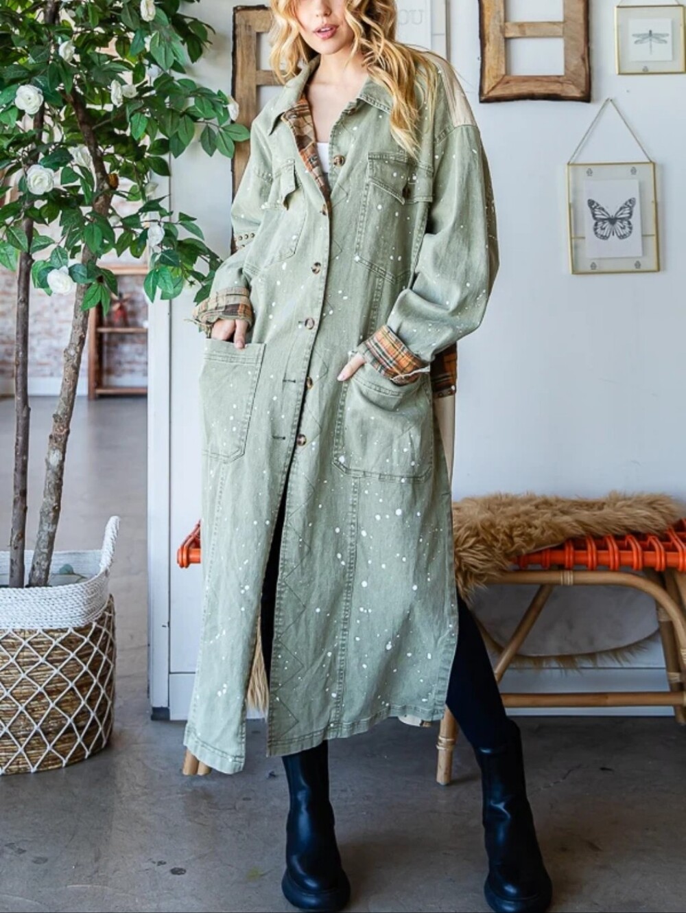 #1799 Oli & Hali Sage Patchwork Duster Jacket - Picture 6 of 7